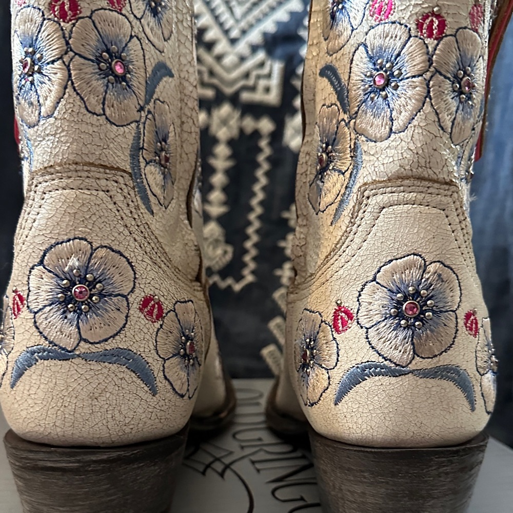Old Gringo Vermillion Crackle Taupe Floral Embroidered studded Western Booties - Picture 11 of 12